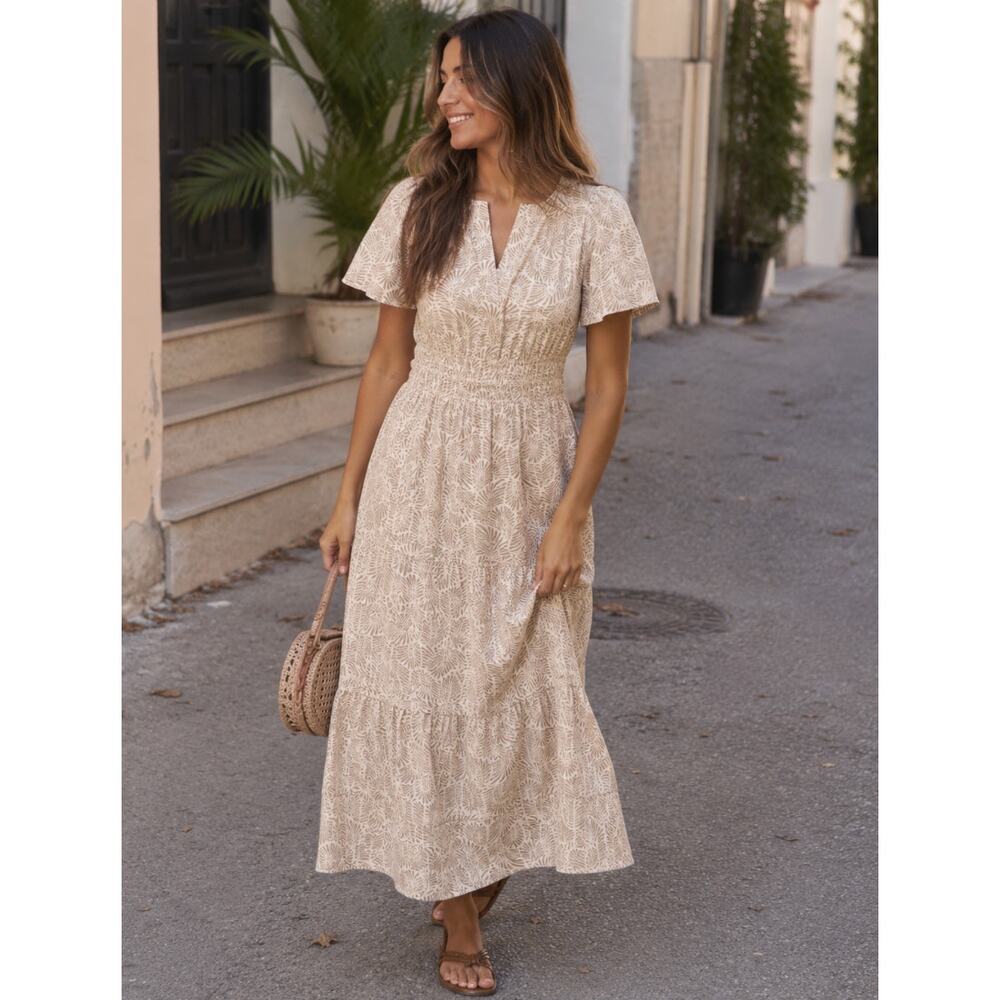 ANTHROPOLOGIE The Somerset Maxi Dress in Sands Motif Size Medium Petite - Picture 1 of 8